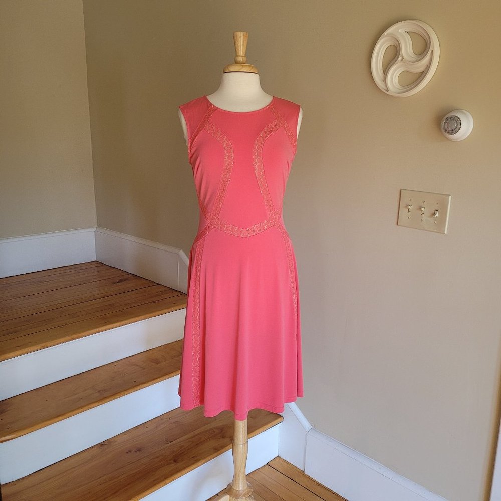 Candalite A-Line Sleeveless Women's Coral Dress with Embroidery. Size M